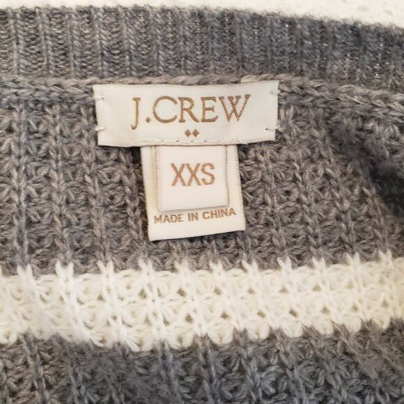 J Crew Merino Wool Striped Grey Sweater Size XXS Waffle Knit Crew Neck - Picture 4 of 6